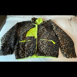 Free People jacket Black/brown animal print, with bright yellow. XS cut generous